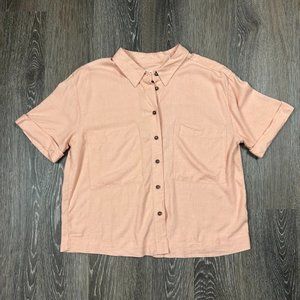 Alexander Jordon NWT 100% Linen Cropped Button Up Short Sleeve Shirt Size M